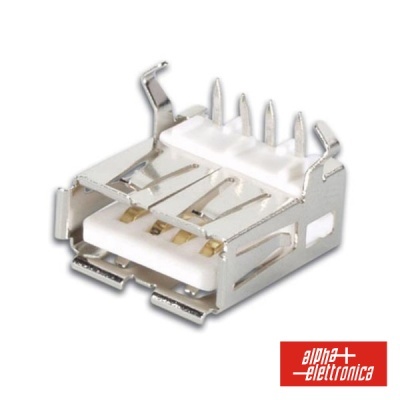 Conector USB fêmea metálico com pinos e logótipo alpha elettronica