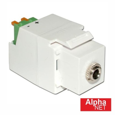 Conector de áudio jack branco com conectores e símbolos em fundo branco