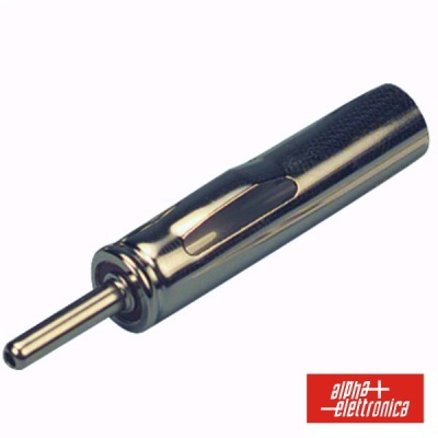 Conector áudio cromado Alpha Elettronica em fundo branco