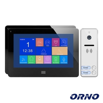 Sistema videoporteiro ORNO com ecrã tátil e unidade exterior branca