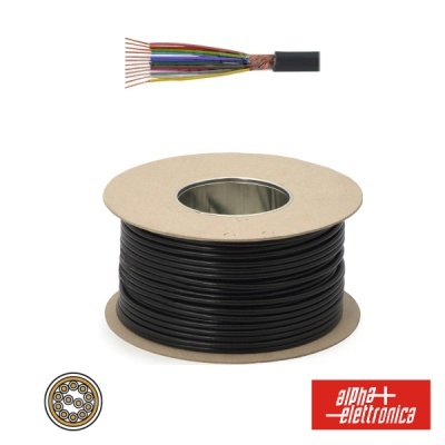 Bobina de cabo preto multi-condutor com isolamento colorido e logo alpha elettronica