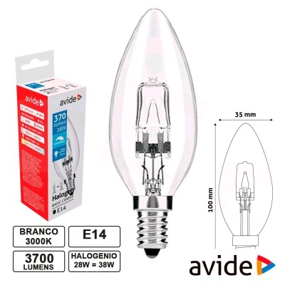 Lâmpada halogénea Avide E14 transparente com embalagem vermelha e branca
