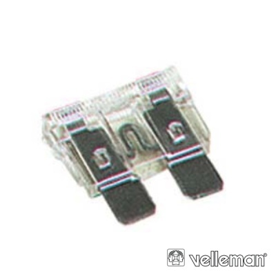 Fusível automóvel de vidro com contactos metálicos e suporte transparente