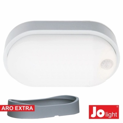 Luz de teto oval branca com sensor e aro extra cinzento