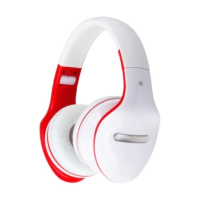 Auriculares headphone branco e vermelho com almofadas brancas