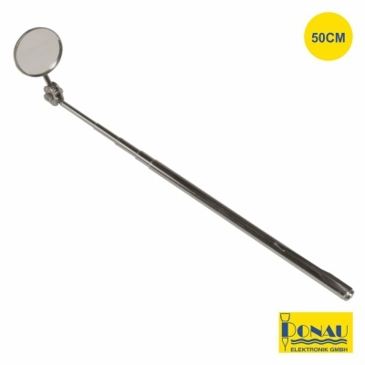 Espelho de inspeção metálico extensível com cabo longo, fundo branco