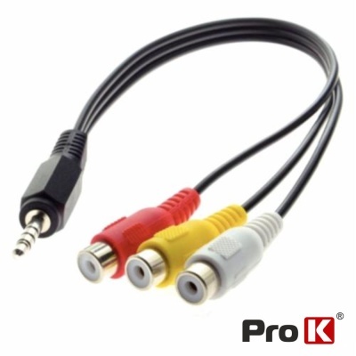 Cabo adaptador jack estéreo para três RCA fêmea multicolor