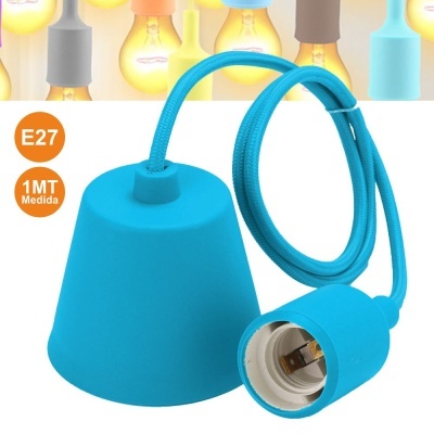 Luminária pendente azul com cabo têxtil e soquete para lâmpada E27