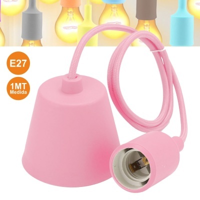 Candeeiro pendente cor-de-rosa com cabo texturado e soquete para lâmpada E27
