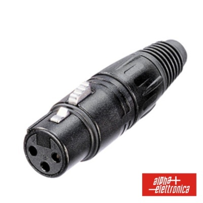 Conector XLR fêmea preto com três pinos