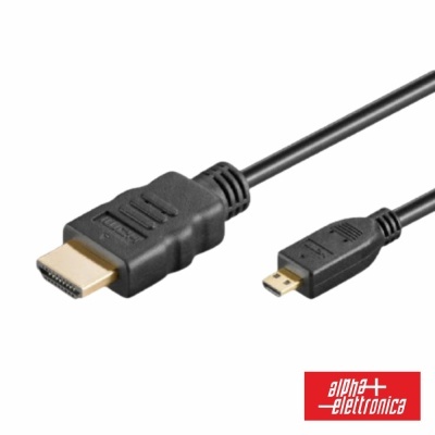 Cabo HDMI preto com conector standard e micro em fundo branco