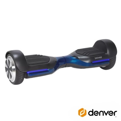Hoverboard preto e azul metálico com luzes LED e textura antiderrapante