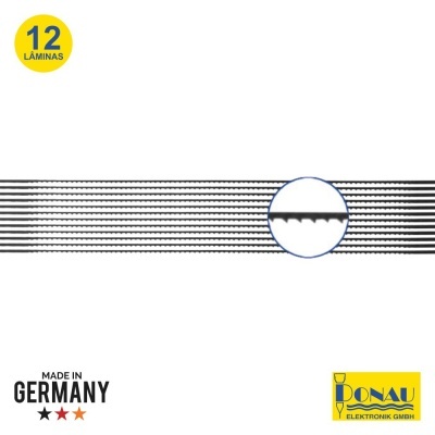 Embalagem de lâminas com 12 unidades, fabricadas na Alemanha pela PONAU ELEKTRONIK GMBH.