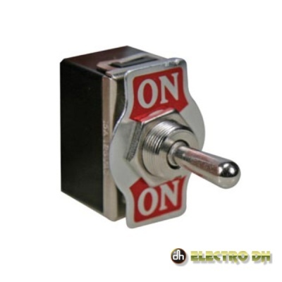 chave seletora metálica preta com etiquetas ON vermelhas e brancas