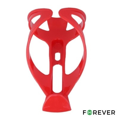 Suporte para garrafa de bicicleta vermelho com design aberto e logo FOREVER.