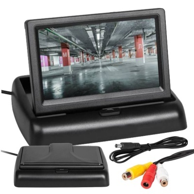 Monitor dobrável preto para sistema de câmara traseira de carros com cabos RCA