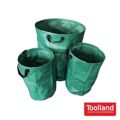 Conjunto de sacos de jardinagem verdes com alças pretas e logótipo Toolland