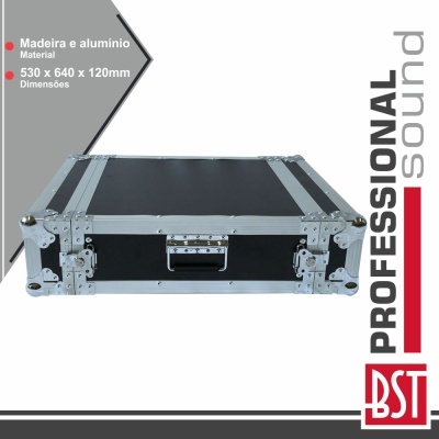 Mala preta de transporte com estrutura metálica, fechos e pega central