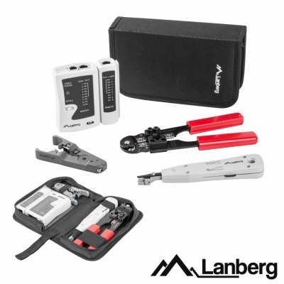 Conjunto de ferramentas Lanberg para terminais de rede num estojo preto