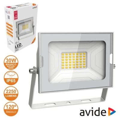 Projetor LED avide cinza com painel LED amarelo e embalagem branca