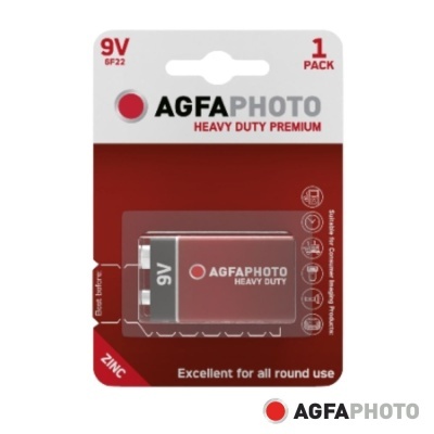 Pilhas AgfaPhoto 9V Heavy Duty Premium embalagem vermelha