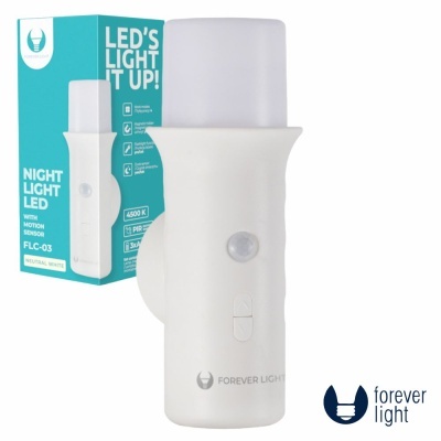 Luz noturna LED branca com sensor de movimento e embalagem azul