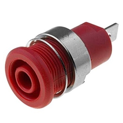 Conector tipo banana vermelho com corpo metálico