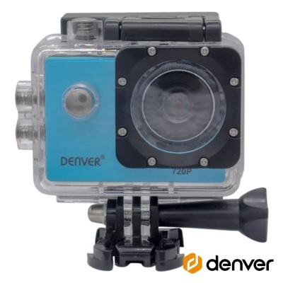 Câmara de ação azul e preta DENVER em caixa transparente à prova de água