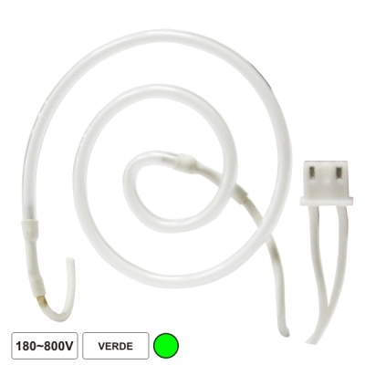 Cabo branco com terminais e etiquetas com textos 180~800V e VERDE
