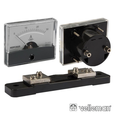 Medidor analógico de amperes Velleman com escala 0-30 A e suporte preto
