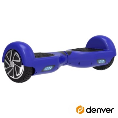 Hoverboard azul com rodas pretas e luzes LED
