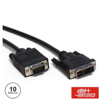 Cabo de vídeo VGA para DVI preto de 10 metros da alpha elettronica