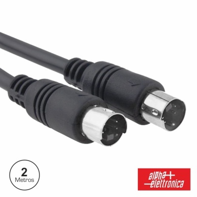 Cabo preto com conectores metálicos de 5 pinos, 2 metros, marca Alpha Elettronica