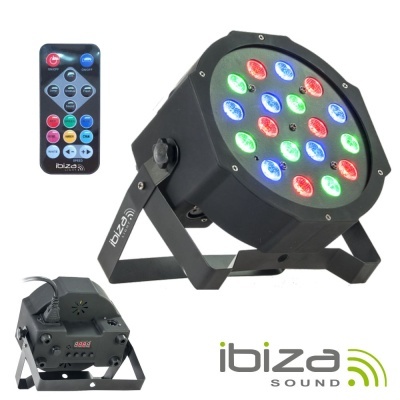 Projetor de luz LED colorido com telecomando e logótipo Ibiza Sound