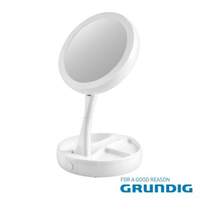 Espelho de maquilhagem branco com luz LED e compartimentos na base