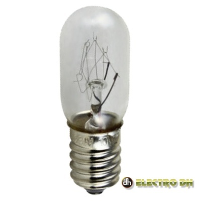 Lâmpada pequena de vidro transparente com base de metal prateado e logótipo ELECTRO DH