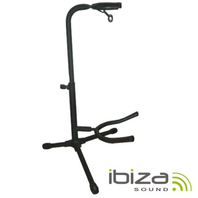 Suporte de guitarra em metal preto com almofadado e logo Ibiza Sound