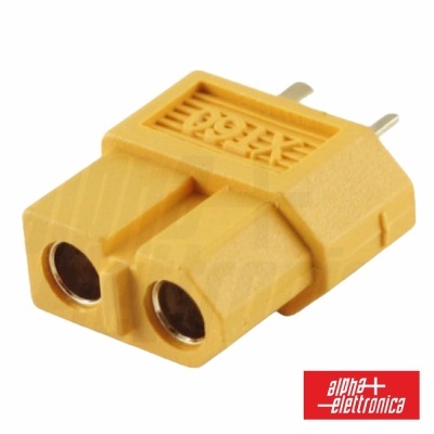 Adaptador de conector elétrico amarelo com duas aberturas circulares e terminais metálicos