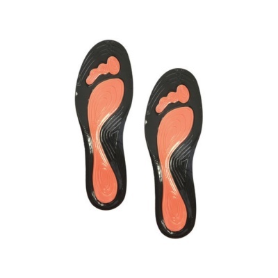 Palmilhas ortopédicas pretas com detalhes laranja para suporte