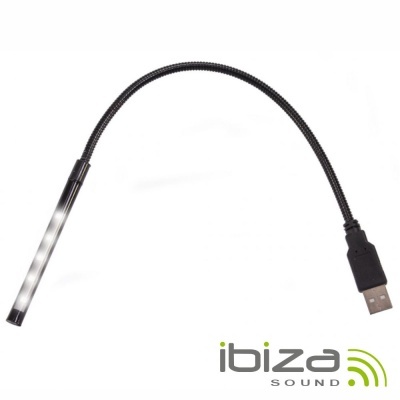 Cabo USB flexível preto com luz LED branca