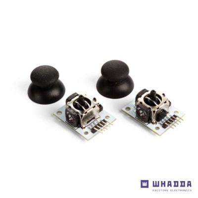 Potenciômetros analógicos com botões de borracha preta sobre fundo branco e logótipo WHADDA.