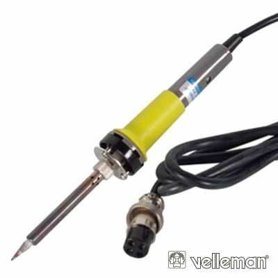 Ferro de soldar amarelo com cabo preto e conector circular