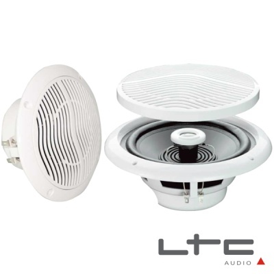 Par de colunas de teto redondas brancas LTC Audio com grelha removível