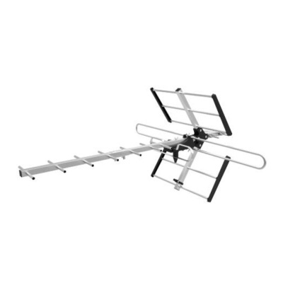 Antena exterior de TV metálica prateada com partes pretas