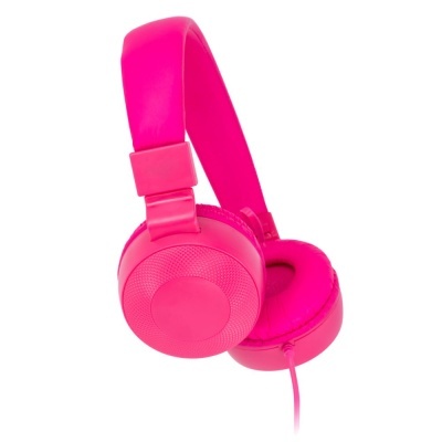 Auscultadores over-ear cor de rosa em fundo branco