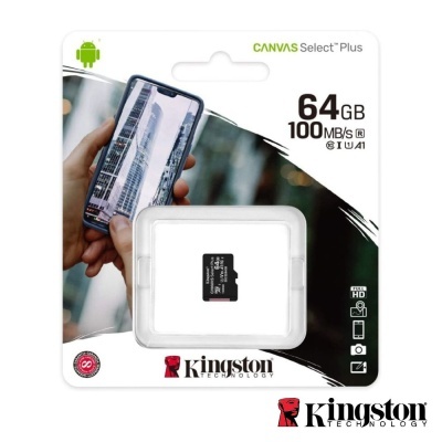 Cartão de memória Kingston Canvas Select Plus 64GB 100MB/s em embalagem