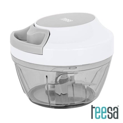 Picadora manual Teesa com tampa branca e copo transparente