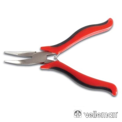 Alicate de pontas finas vermelho e preto com logótipo velleman