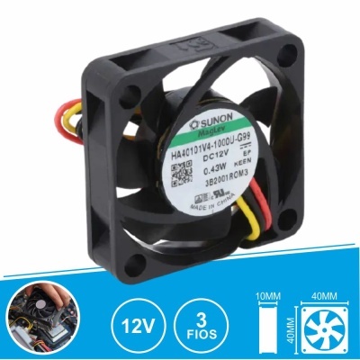 Ventoinha eletrónica SUNON 12V 40x40x10 mm com 3 fios