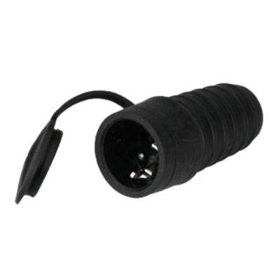 Tomada elétrica preta cilíndrica com tampa aberta